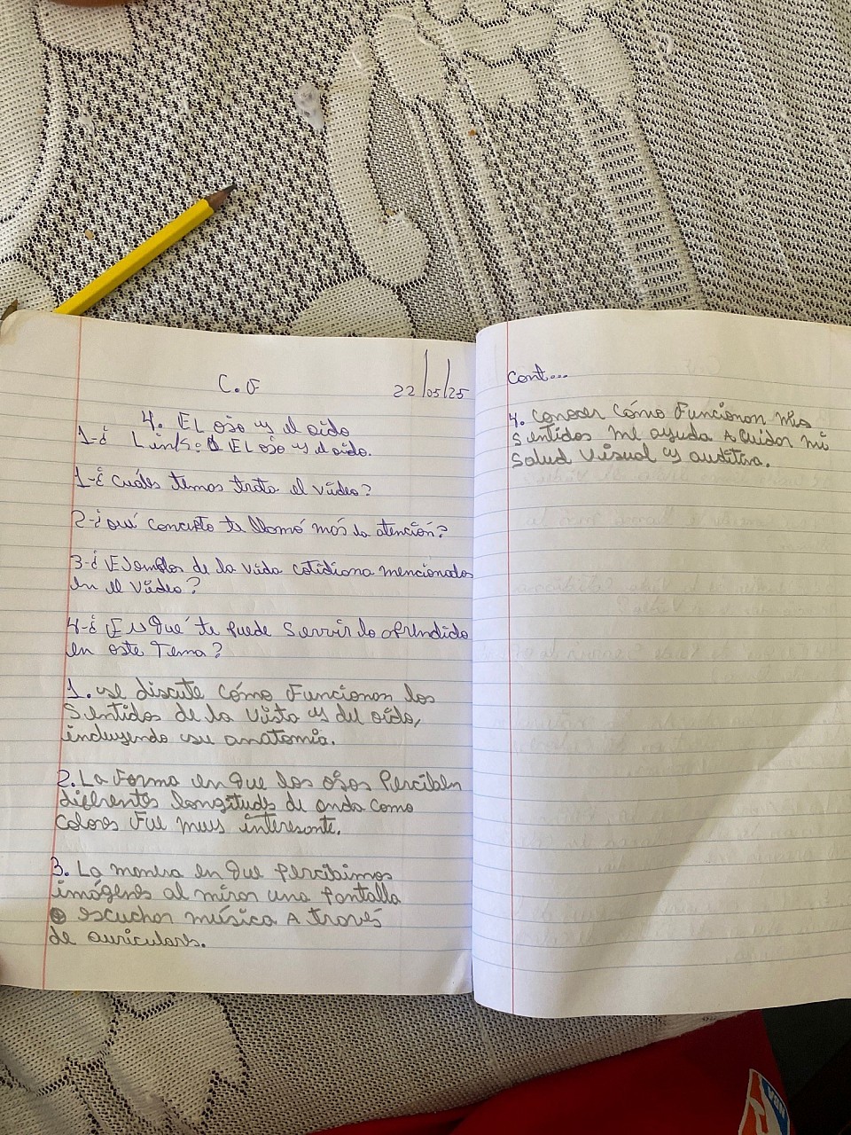 Foto del cuaderno (El ojo y el oído)